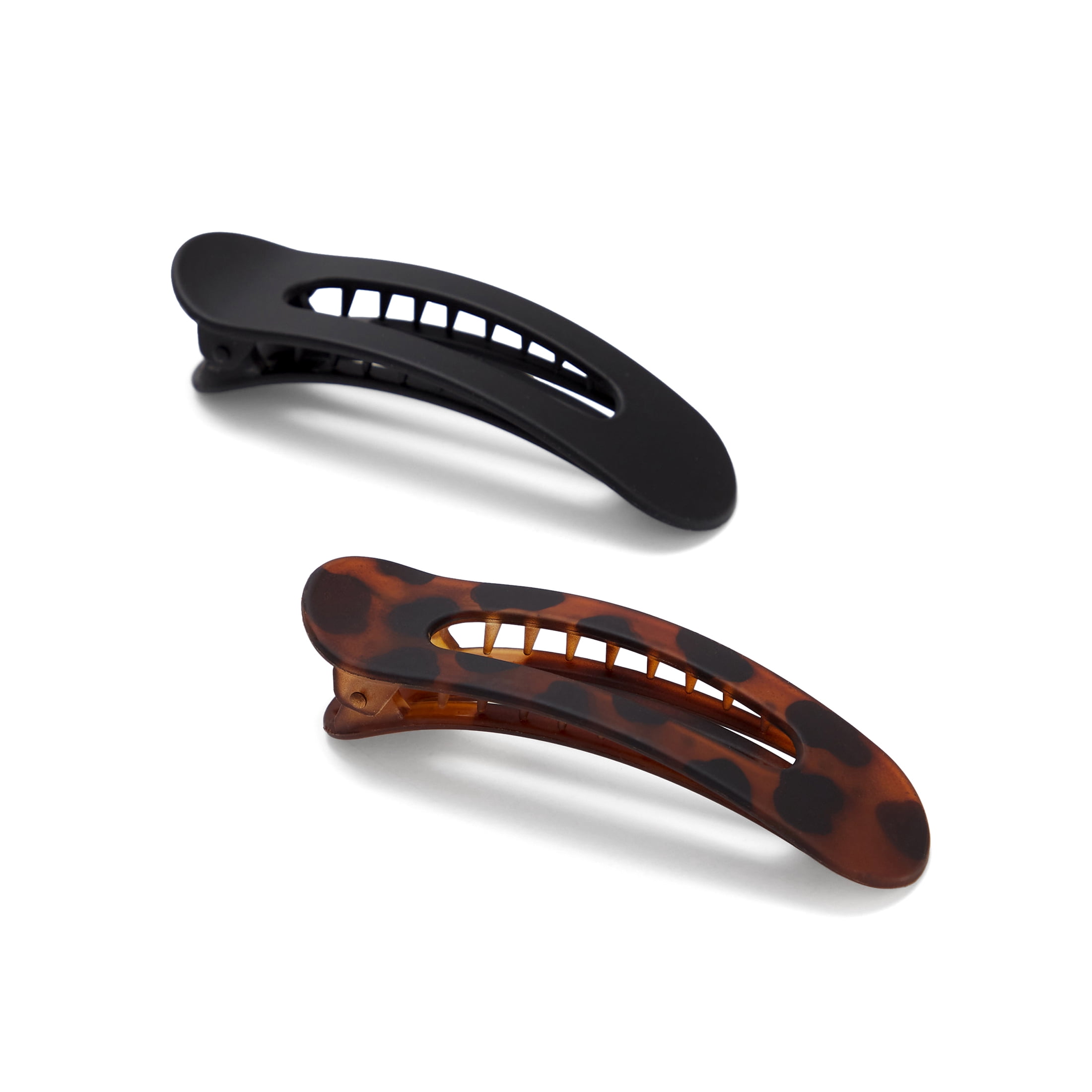Kitsch Flat Hair Clips - Flat Claw Clips for Women 2pc Flat (Black&Tort)