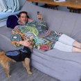 thumbnail image 3 of Wearable Oversized Blanket,Blue Pioneer Flower and Paisley Pattern Wearable Blanket Hoodie for Adults,Cozy Hooded Blankets with Super Pockets,Super Warm Fuzzy Pullover for Women & Men, 3 of 6