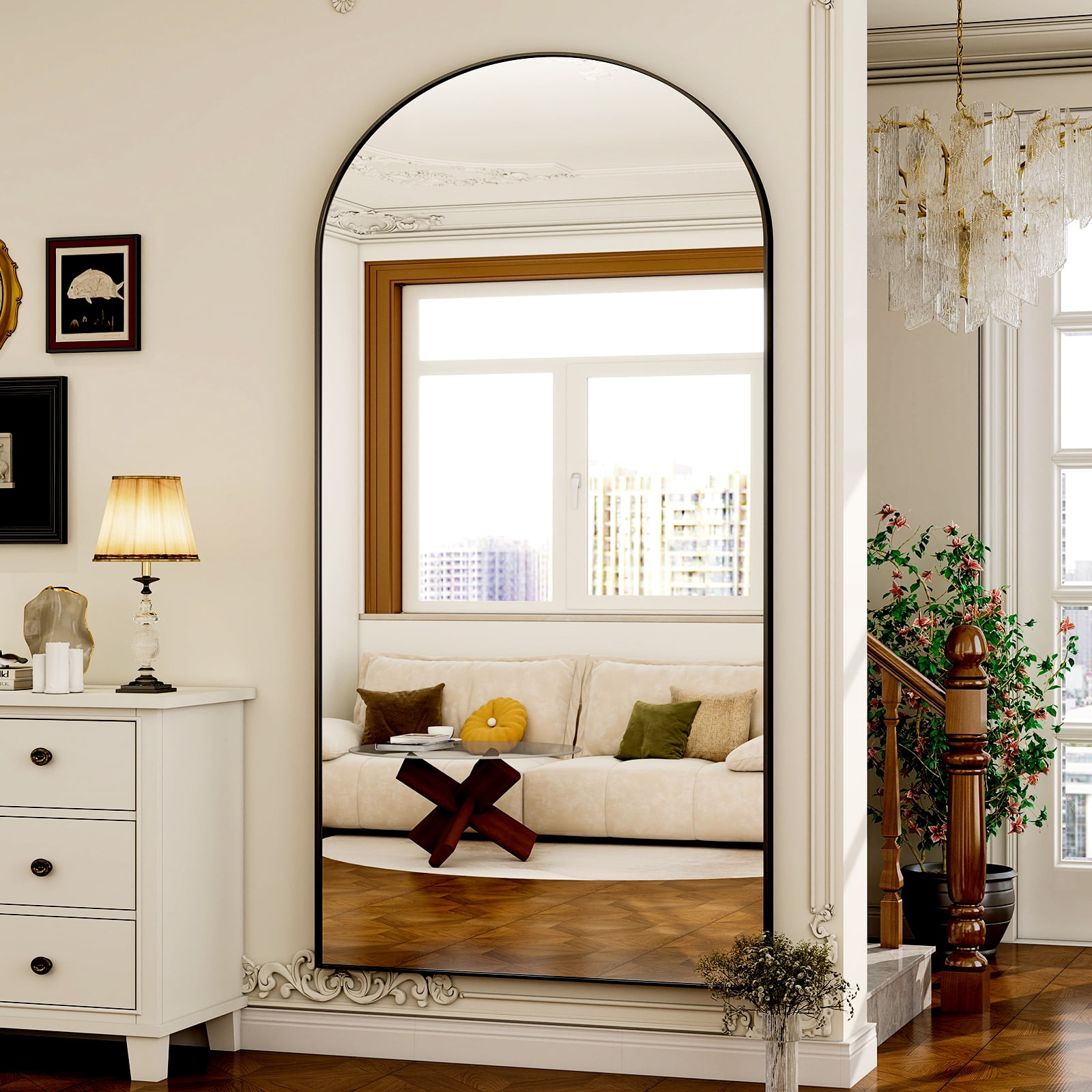 Cenovo 78"x 38" Arched Full Length Mirror Full Body Floor Mirrors, Black