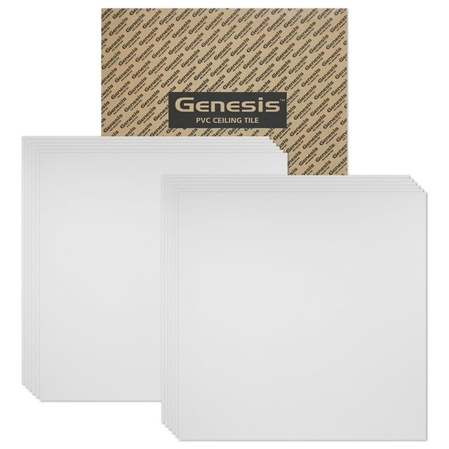 Genesis 2ft x 2ft White Border Fill Ceiling Tiles - Easy Drop-in Installation - Waterproof, Washable and Fire-Rated - High-Grade PVC to Prevent Breakage - Package of 12 Tiles