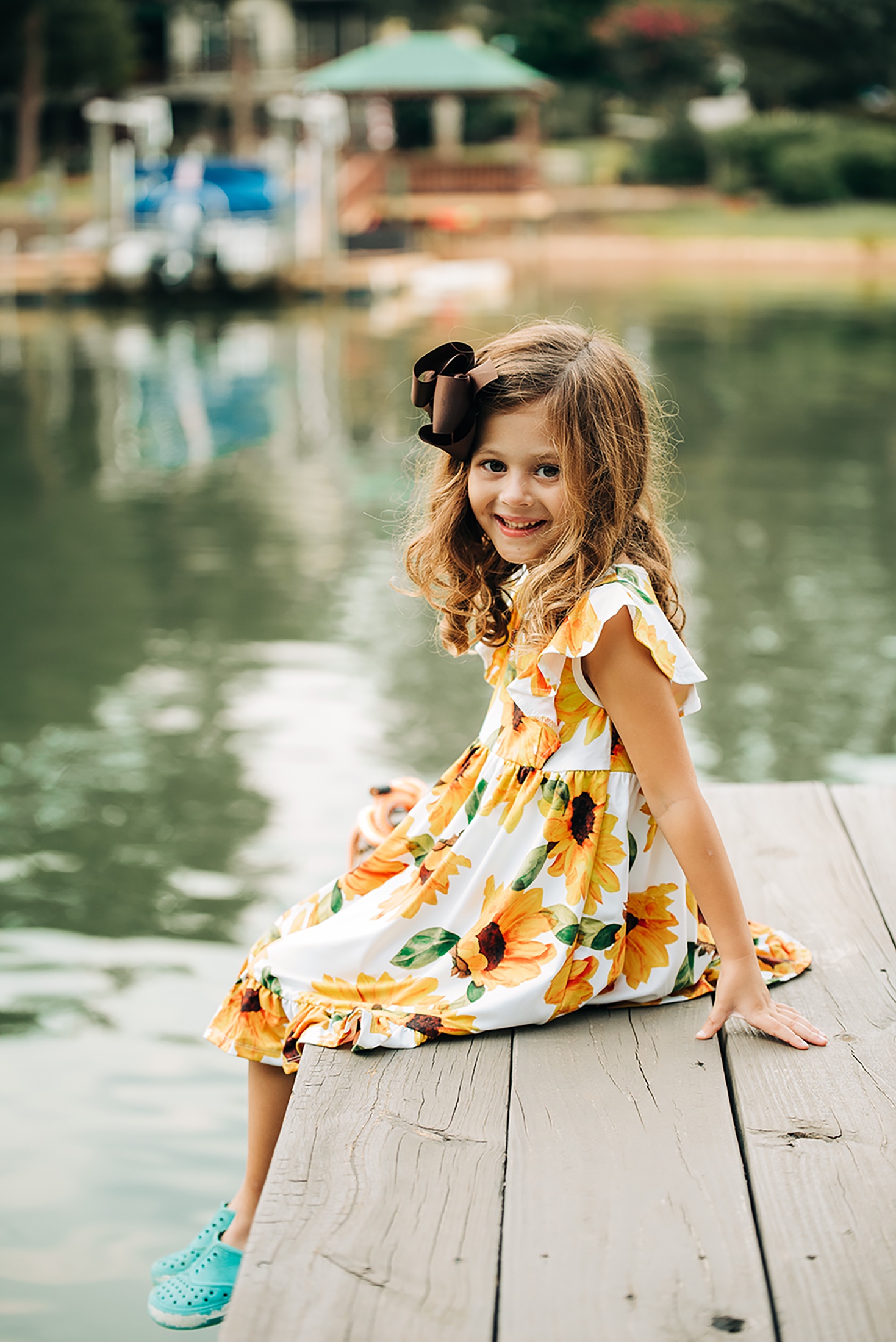 Millie Loves Lily Girls Marigold & Cream Sunflower Angel Sleeve Dress and Matching Short Set,Big Girls,Size 4(2-PCs)