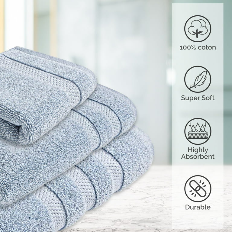 Vivendi Bath Towels Hand Towels and Washcloths Set Infinity Zero Twist 100%  Cotton 4 Bath, 2 Hand, 2 Wash, Super Soft, Highly Absorbent Towels for