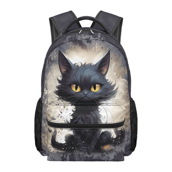 HUIACONG Cat Pattern Student Bookbag, Polyester Durable Elementary School Backpack Multiple Zipper Pockets Kids Bag for Camping Hiking