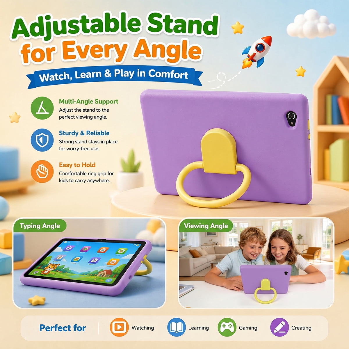 BESTSKI 10 inch Kids Tablet for 3-12 Year Olds — Eye Protection HD Screen, 24GB RAM, 128GB ROM, Parental Control