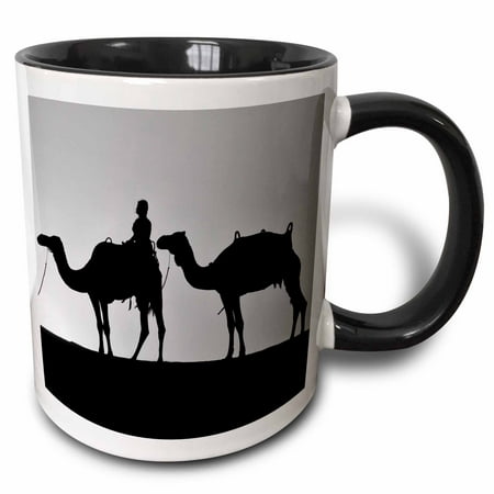 3dRose Silhouette of a woman riding a camel in Dubai - Two Tone Black Mug,