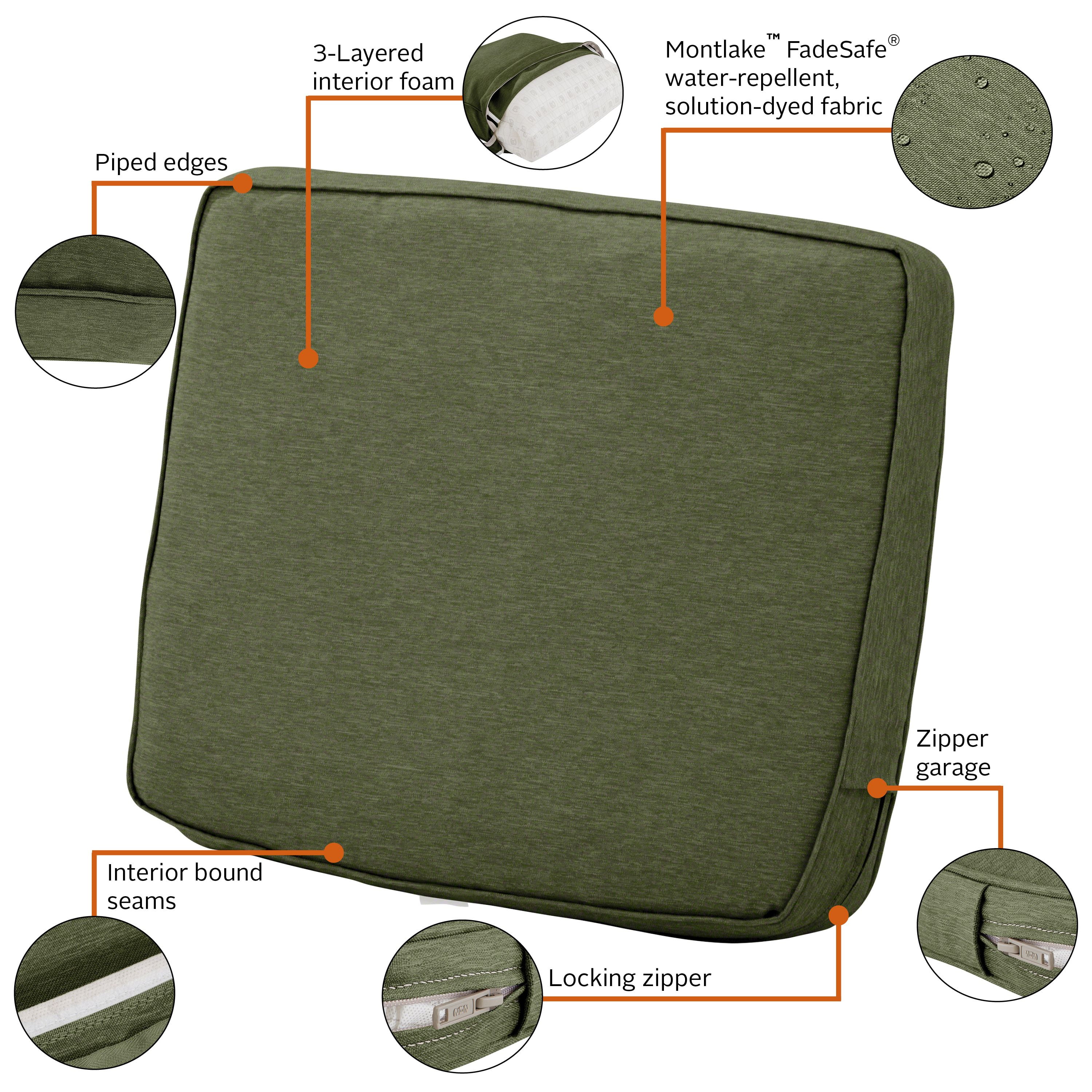 Classic Accessories Montlake FadeSafe Water-Resistant Patio Lounge Back Cushion, 21 x 20 x 4 inch, Heather Fern