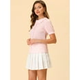 thumbnail image 3 of DARING DIVA Women's Peter Pan Collar Ruffled Trim Gingham Shirts Blouse S Pink, 3 of 6