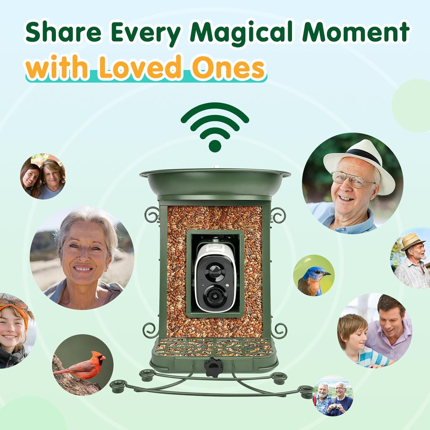 NixiYa Smart Bird Feeder with Camera and Bird Bath, Solar Powered Outdoor Feeder, AI Bird Identification, App Notifications