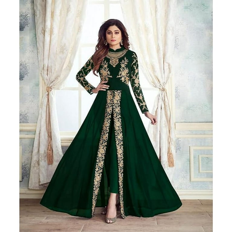 Pakistani Designer Anarkali Gown Dress Party Wear Indian Salwar Kameez Suits Green S 38 Walmart