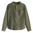 thumbnail image 4 of Tshirts for Kids Boys Kids Unisex Long Sleeve Button Up Cotton Linen Shirt Pocket Girls Tops Army Green 5-6 Years, 4 of 6