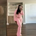 thumbnail image 7 of GILIGEGE Two Piece Sets for Women Women's 2 Piece Outfits Fall Long Sleeve Zipper Hoodie Jacket and Flared Leggings Workout Sets Sweatsuit Pink L, 7 of 7