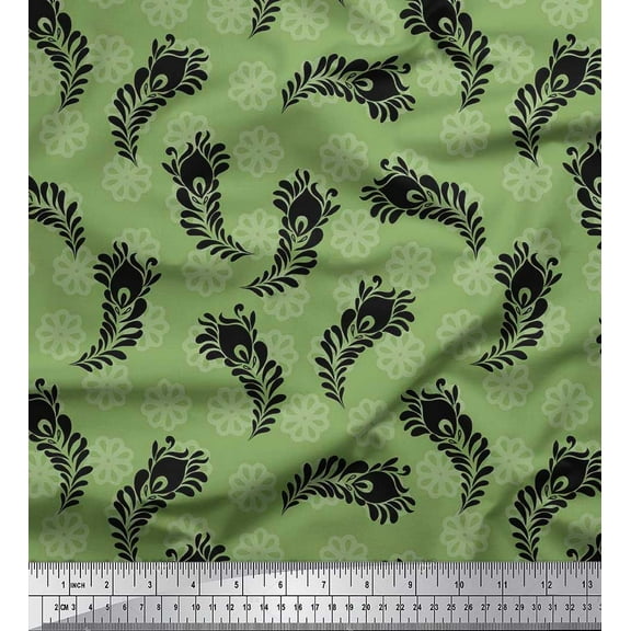 Soimoi Cotton Duck Fabric Floral & Peacock Feather Print Fabric by the Yard 42 Inch Wide