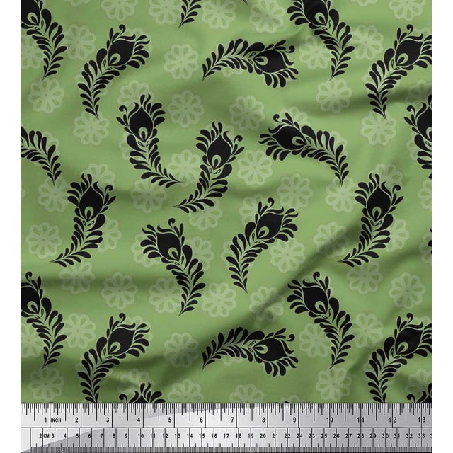 Soimoi Velvet Fabric Floral & Peacock Feather Decor Fabric Printed Yard 58 Inch Wide