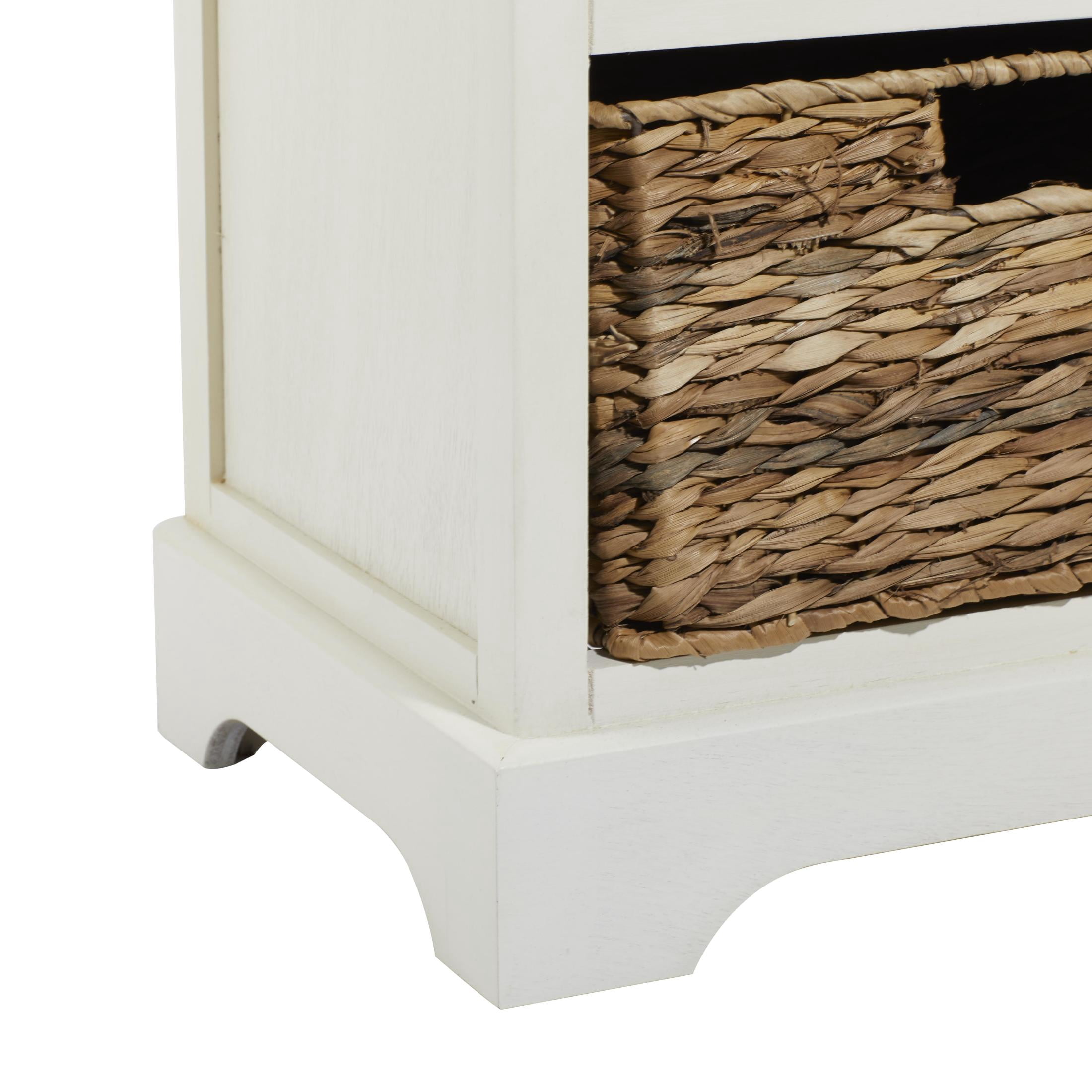 DecMode 16" x 28" Cream Wood 1 Drawer Storage Unit with 2 Wicker Basket Drawers, 1-Piece