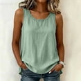 thumbnail image 2 of Pafei Tyugd Womens Linen Tank Tops Plus Size Dressy Lace Crew Neck Summer Tshirts Loose Fit Comfy Sleeveless Shirts for Daily Wear Green XL, 2 of 8