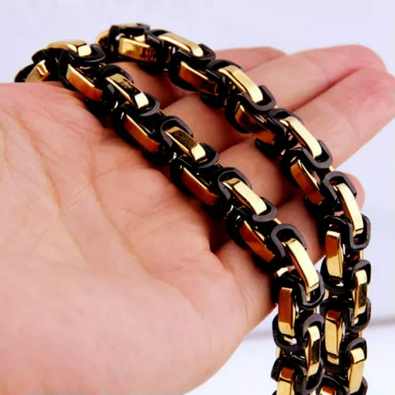 QQTDFG 16~40" 4/5/8mm 316L Stainless Steel Mens Womens Byzantine Box Chains Necklace-36inch necklace-8mm wide-Gold Black