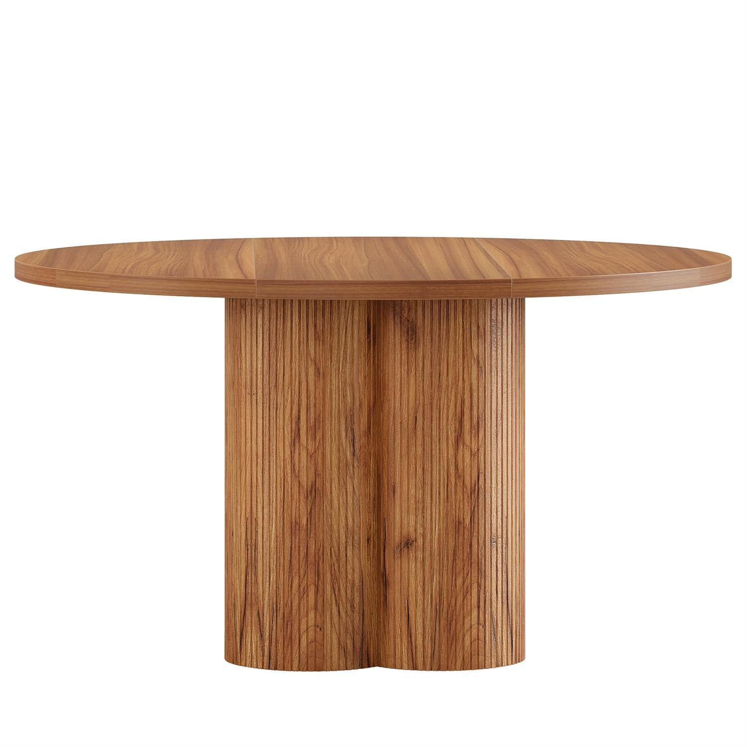 Demi Bonn 47" Round Wooden Dining Table with Textured Base for Living Room, Sturdy Construction, Durable Material, Brown