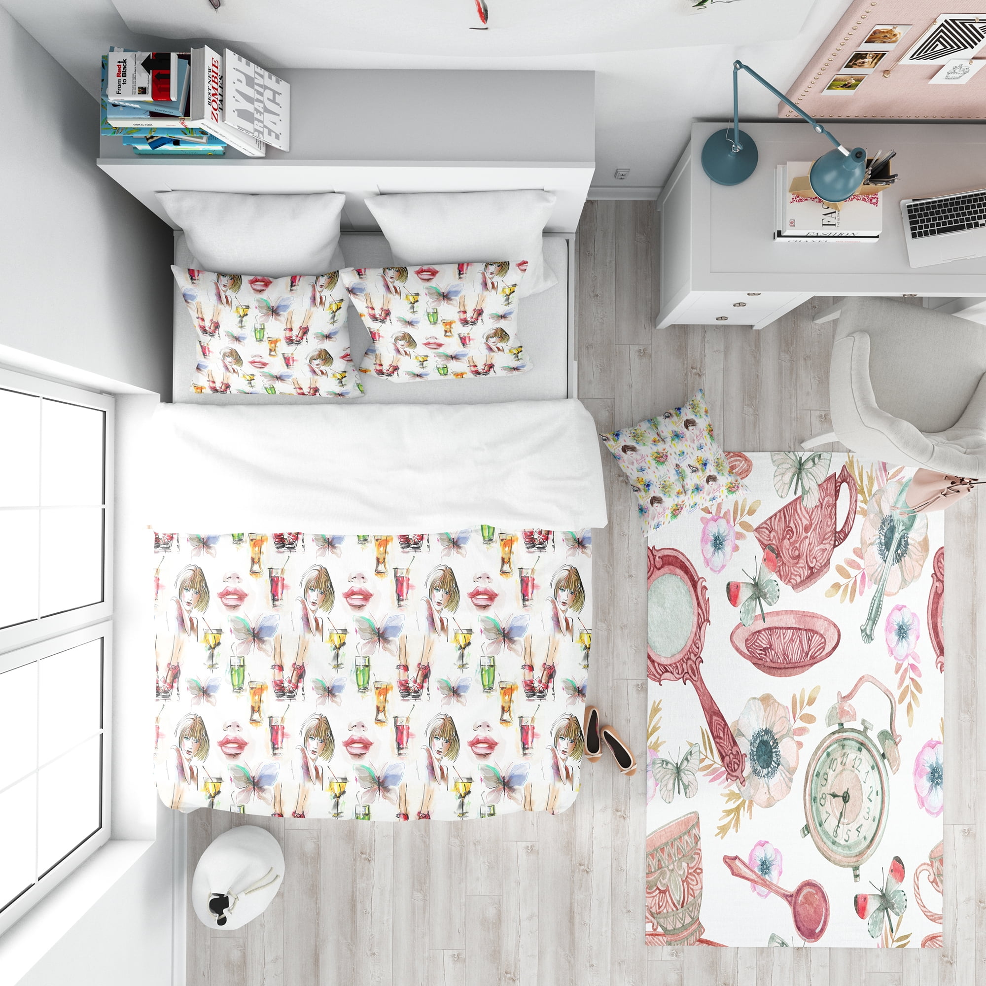 Designart 'Beauty and Fashion Pattern with Girls' Modern Teen Duvet Cover Set