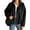 Black, variant on Long Sleeved Women Spring Fall Faux Suede Bomber Jackets Turn-down Collar Casual Lapel Zipper Jacket