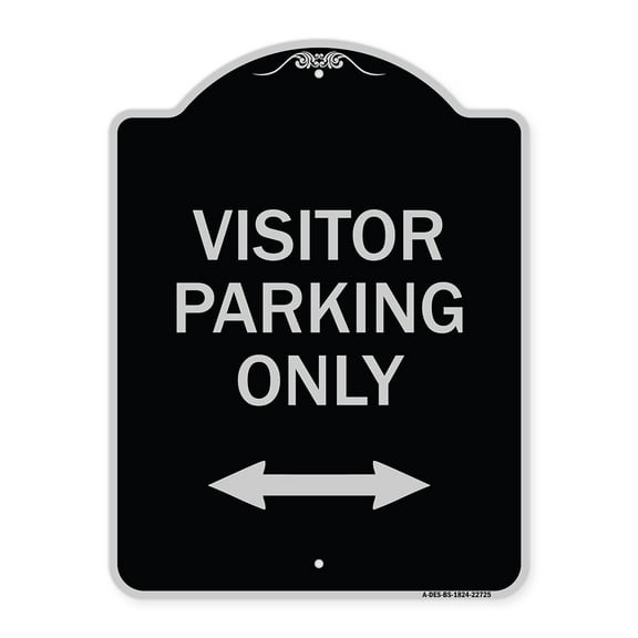 SignMission Designer Series Sign - Visitor Parking Sign Visitor Parking Only (With Bidirectional Arrow) | Black & Silver 18" x 24" Heavy-Gauge Aluminum Architectural Sign | Made in the