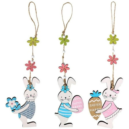

3PCS Easter Bunny Pendant Wooden Easter Bunny Decoration Hanging Tags Pendants Springtime Crafts for Inside Outdoor Home Party