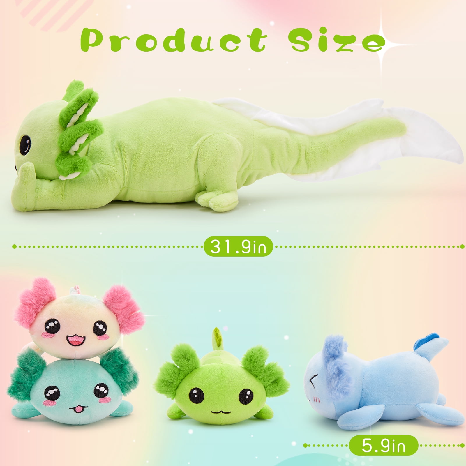 MaoGoLan 31.89" Giant Glow in The Dark Axolotl Stuffed Animals with 4 Babies Inside Large Axolotl Plush Toy Stuffed Newt Toys Salamander Plush Toys