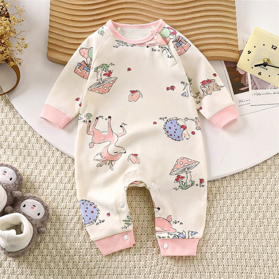 PIWHJQK Newborn Bodysuit Fall Deer Print Long Sleeve Infant Sleepwear Warmborn Infant Outfits