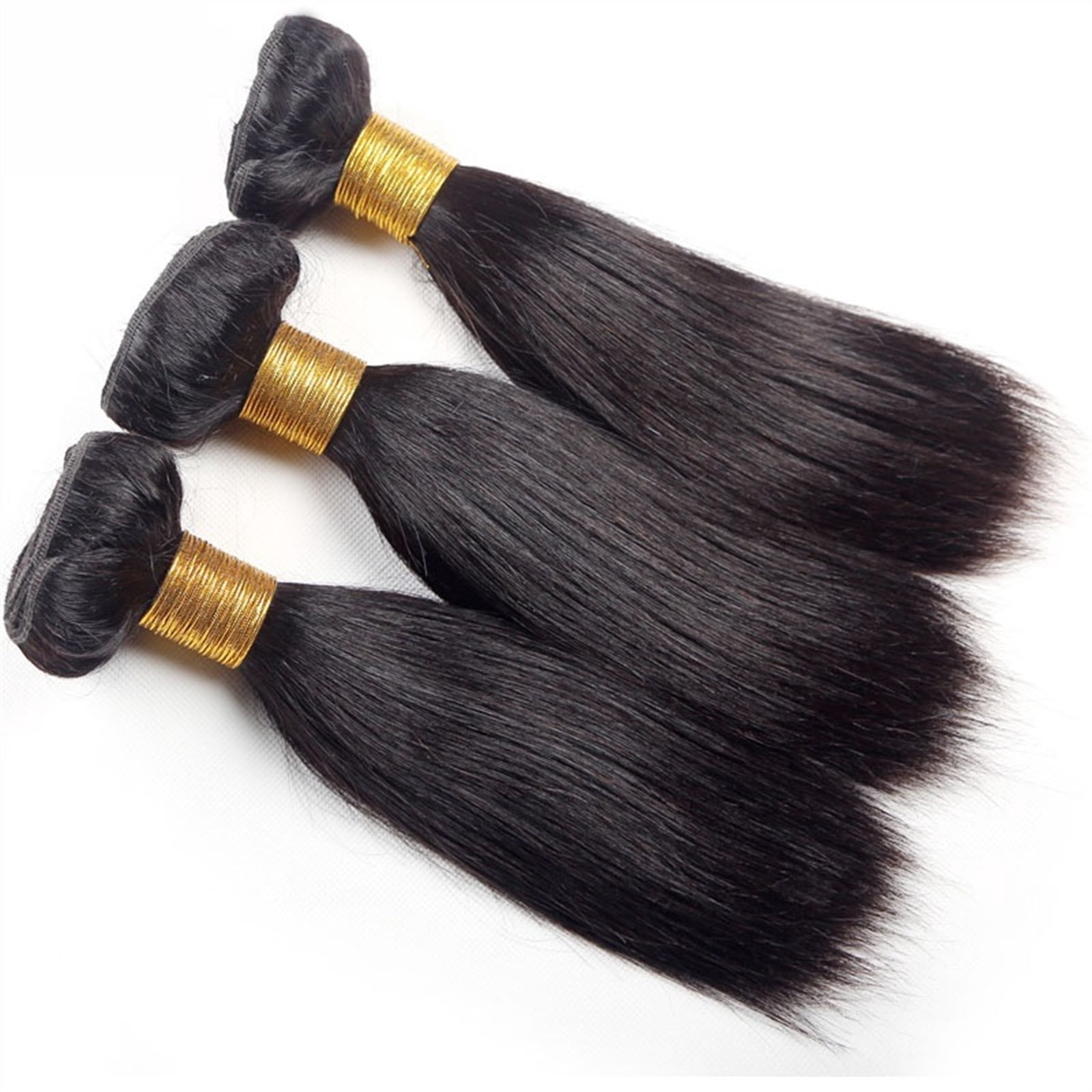 Straight Bundles 100% Unprocessed Human Hair Bundles Virgin Hair 3 Bundles Short Brazilian Straight Weave Hair Extensions, Natural Blacka