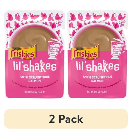 (2 pack) Friskies Lil’ Shakes Salmon Puree, Wet Cat Food Topper, 1.55 oz Pouch