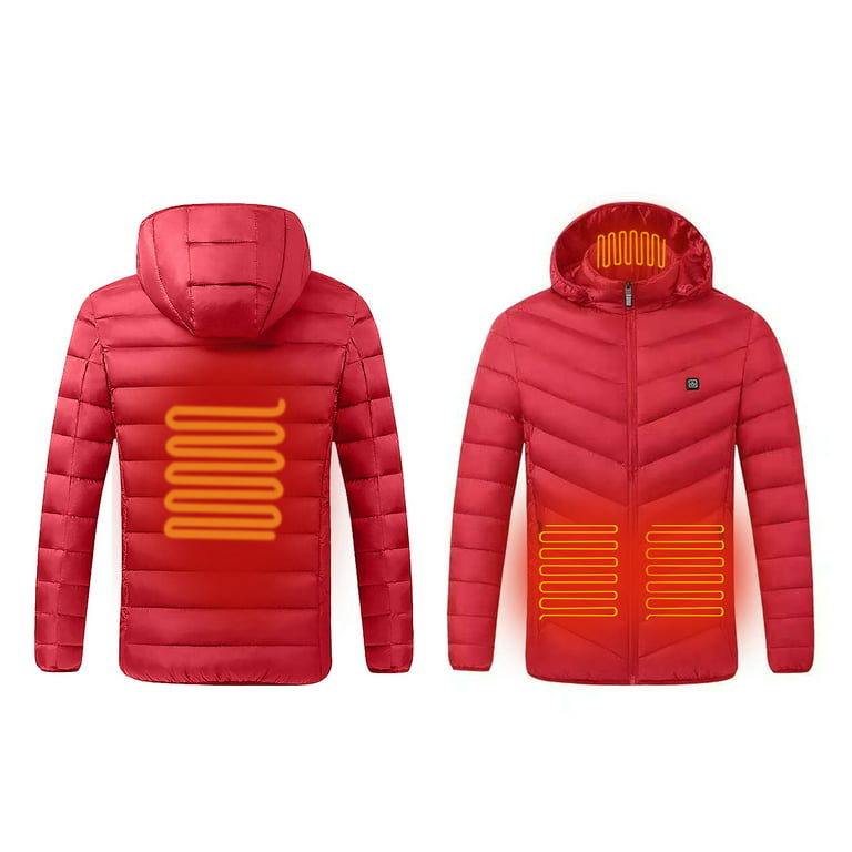 tklpehg Mens Winter Jackets Trendy Long Sleeve Jacket Men Outdoor Warm  Clothing Heated for Riding Skiing Fishing Charging Via Heated Coat Red XL