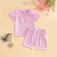 thumbnail image 2 of mgoYE Baby Girl Clothes 3-6 Months Toddler Baby Girl Short Sleeve T-Shirt and Shorts Set Ruffle Solid Color Clothes Summer 2PCS Outfit(Red,12-18 Months), 2 of 6