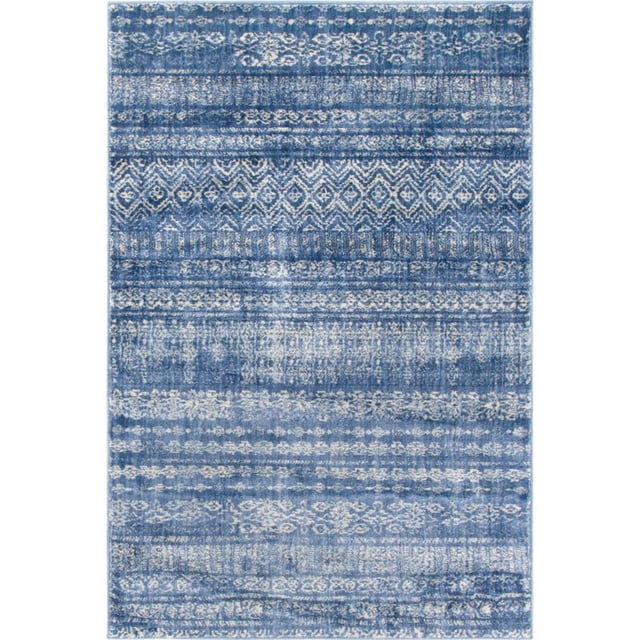 Unique Loom Helios Geometric Striped Area Rug 4' x 6' Rectangle Navy Blue/Ivory