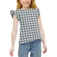 thumbnail image 2 of Ashirexll Girls T Shirts, Shirts for Girls, Girls' Summer Shirts Cute Ruffle Sleeve Round Neck Casual Top Plaid and Striped T-shirts for 3-15 Years, 2 of 7