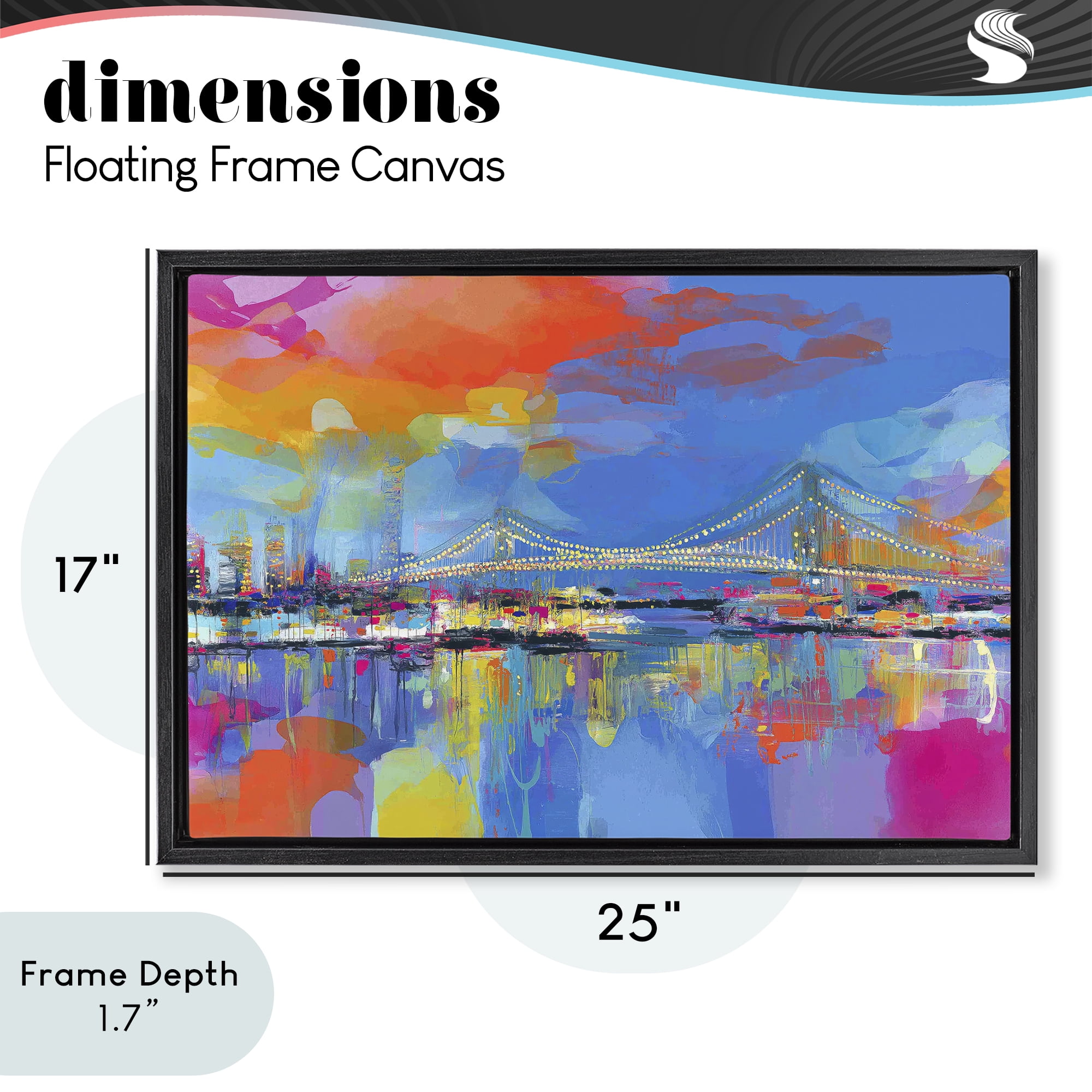 Stupell Industries Bay Bridge Aglow at Sunrise Black Framed Floater Canvas Wall Art, design by Chromatic Storm Studio