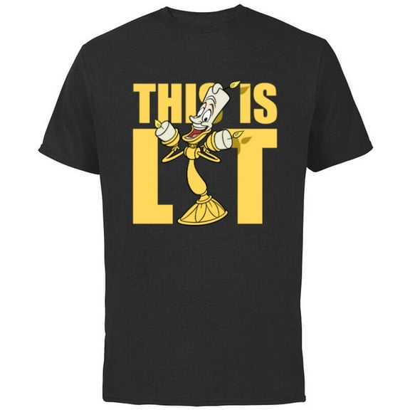 Disney Beauty and the Beast Lumiere This is Lit - Short Sleeve Cotton T-Shirt for Adults - Customized-Black