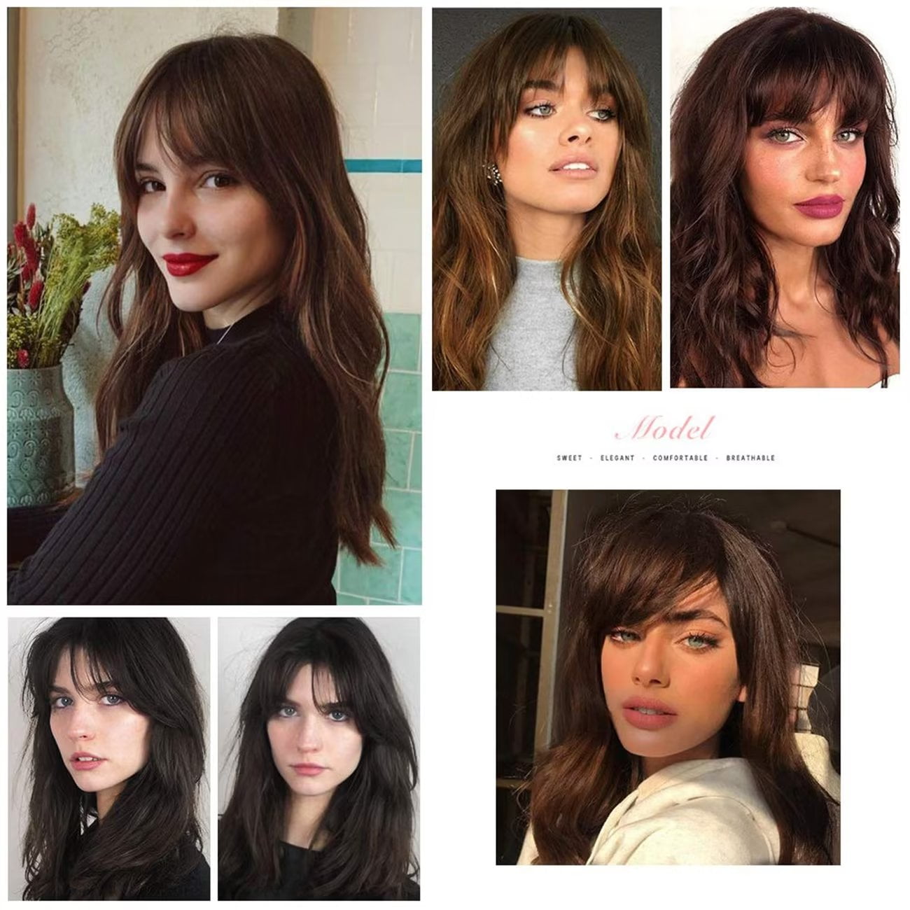 Benehair Mix Brown Wave Curl Hair Toppers with Bangs for  display picture 2