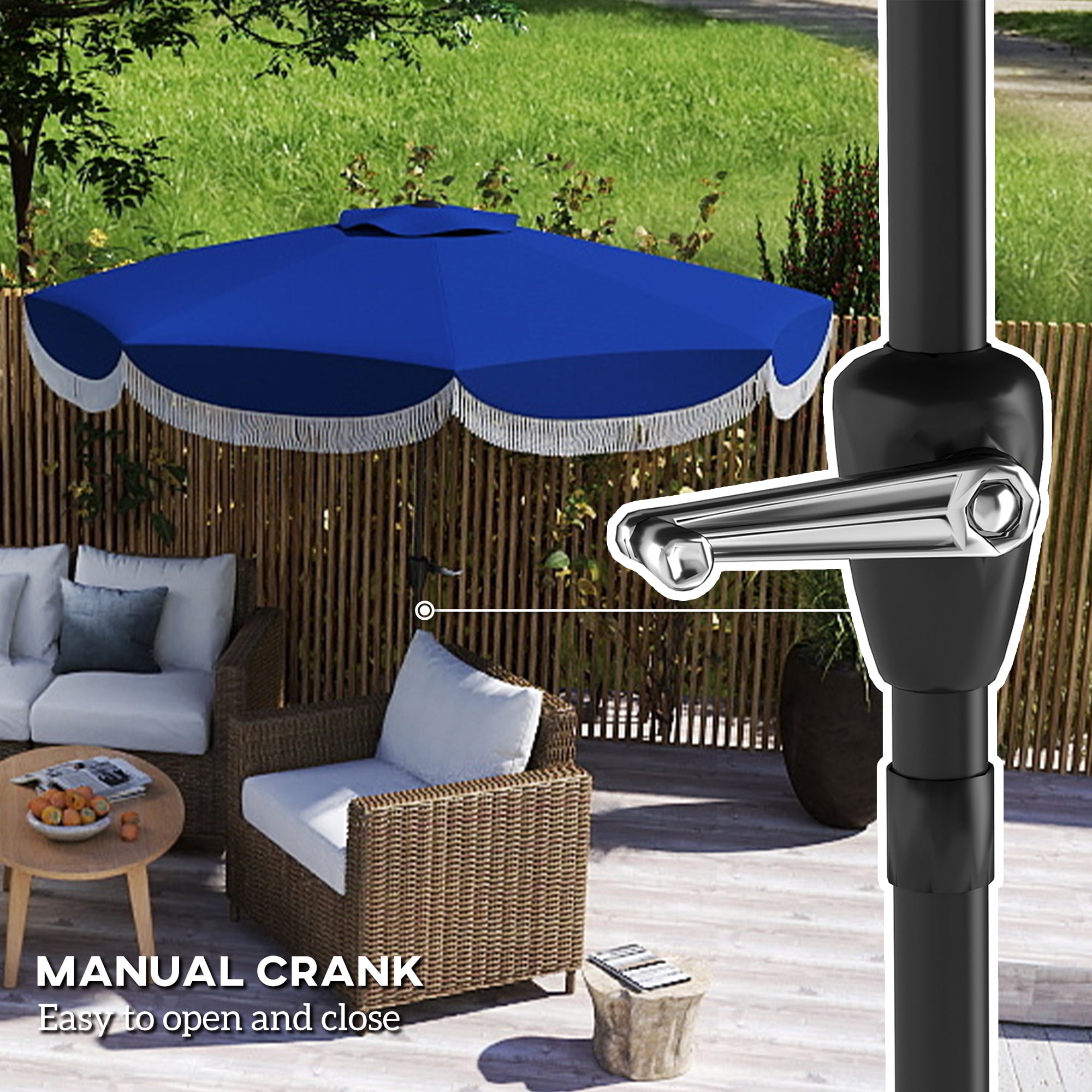Outsunny 9FT Patio Umbrella, UPF 30+ Outdoor Market Umbrella, Vented Patio Table Umbrella with Crank, 8 Ribs, Push Button Tilt, Navy Blue