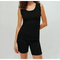 thumbnail image 5 of Wyobmus Womens Plus Size Pajama Set Summer Loose Cotton Sleewear Solid Sleeveless Front Pleat Tops Elastic Waist Short Two-Piece Pajama Sets X-5X Black, 5 of 9