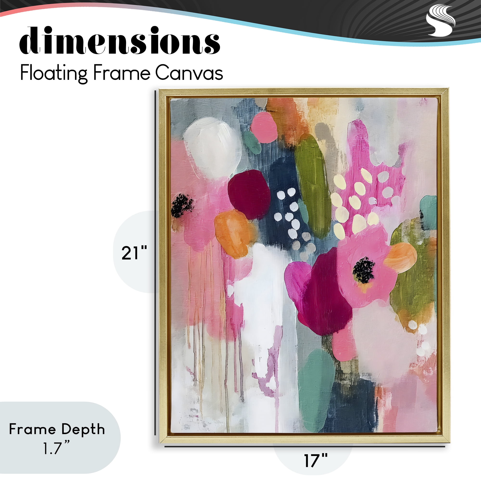 Stupell Industries Paint Drip Blooms Cascade Gold Framed Floater Canvas Wall Art, design by Riley B