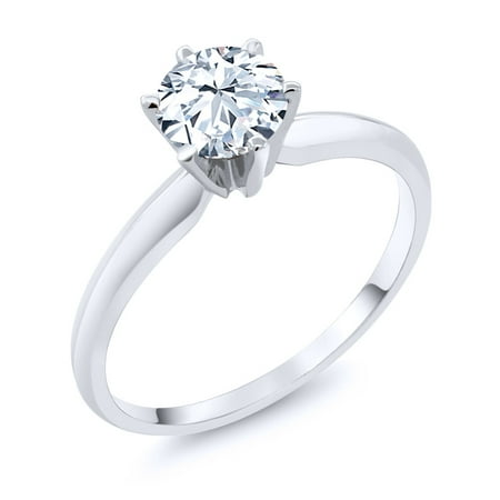 Gold Pink Sapphire Solitaire - 1.20 Ct Hearts and Arrows White Created Sapphire 14K White Gold Engagement Solitaire Ring