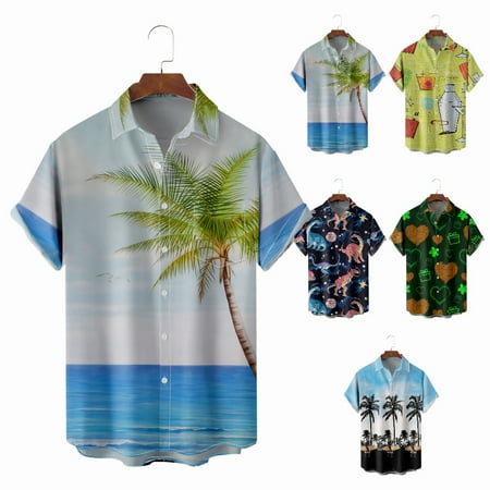 

Adult Casual Button Down Short Sleeve Tee Shirts Fashion Relaxed-Fit Costume For Men Boys