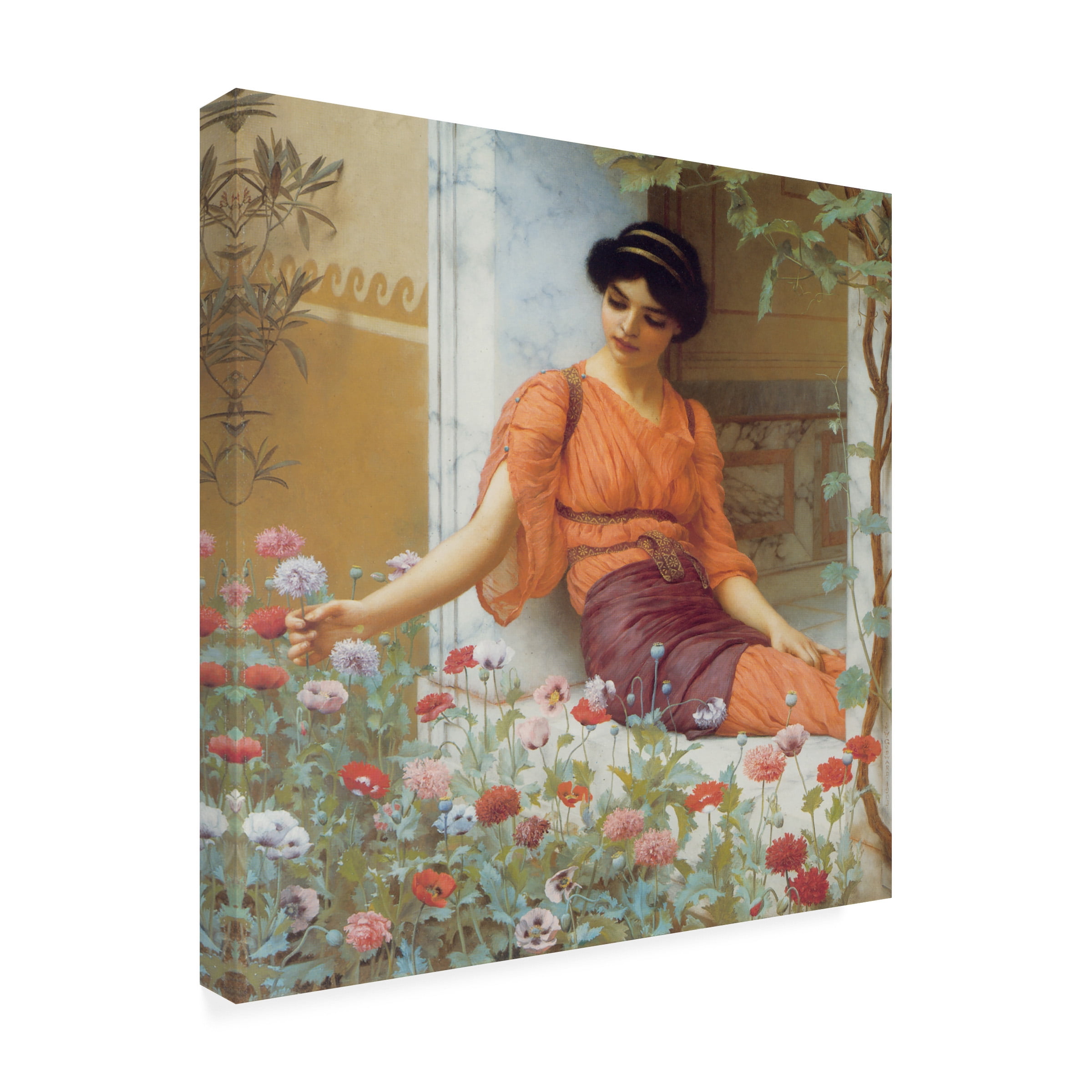 Canvas Wall Art - Masters Collection 'Summer Flowers John William Godward' Wall Art for Living Room, Bedroom, or Office DÃ©cor by Trademark Fine Art - 24 x 24 Inches