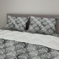 thumbnail image 2 of Damask Grey Comforter & Sham Bedding Set, Floral Damascus Style Repetition with Heart Shape Swan Details Pattern, 3 pcs Duvet Set Microfiber Filling Quilt, 5 Sizes, Dimgray and White, by Ambesonne, 2 of 4