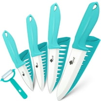Ceramic Knife Set 5-Piece Sharp Chef Knives One Peeler Non Rust White Blade with Sheaths 6-inch Serrated Bread Knife Non Rust Advantage Slicer