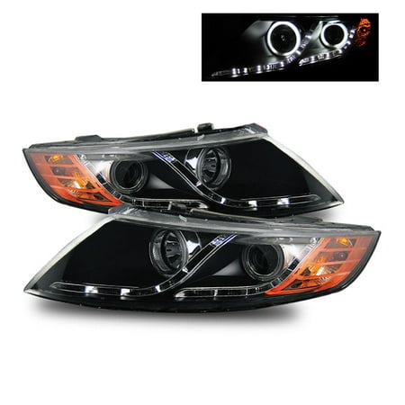 Black Projector - For 11-13 Optima (Halogen Type) CCFL Halo LED Strip Projector Headlights Black