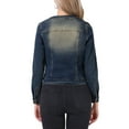 thumbnail image 4 of INSPIRE CHIC Women's Button Down Collarless Long Sleeve Cropped Denim Jacket M Vintage Blue, 4 of 7