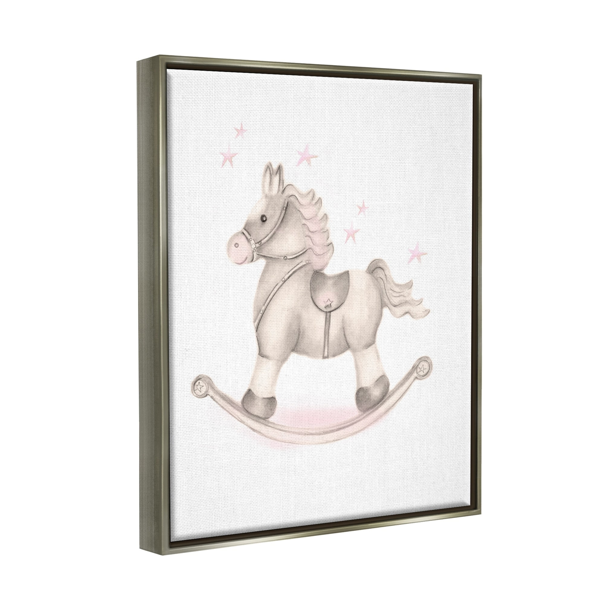 Stupell Industries Pink Rocking Horse Kids Nursery Toy Illustration Graphic Art Luster Gray Floating Framed Canvas Print Wall Art, Design by Studio Q