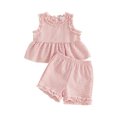 thumbnail image 2 of Toddler Baby Girl 2Pcs Summer Plaid Outfit Sleeveless Ruffle Peplum Tank Top & Shorts Set, 2 of 7