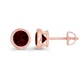 thumbnail image 2 of Decadence Rose Gold Plated 925 Sterling Silver 6mm Round Bezel Set Natural Garnet January Birthstone Screwback Stud Earrings, 2 of 7