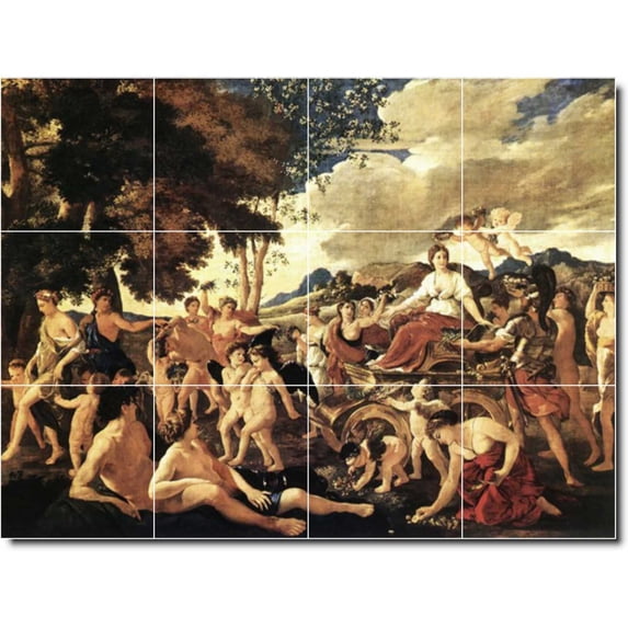 Ceramic Tile Mural-Nicholas Poussin Mythology Backsplash Tile Mural 12. 32" w x 24" h using (12) 8 x 8 ceramic tiles